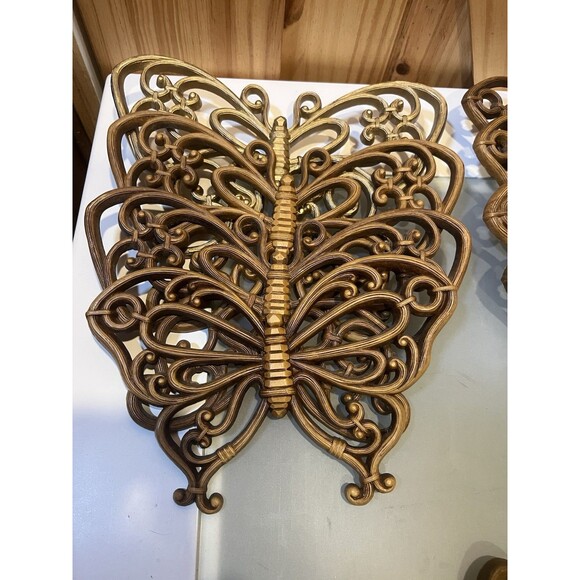 VINTAGE Dart Inc Homco Burwood Butterfly Wall Hangings Huge Lot Brown Gold - Picture 5 of 12